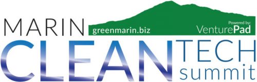Logo for the marin cleantech summit showing stylized mountain, text 