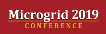 Logo for the microgrid 2019 conference, featuring white and yellow text on a red background.