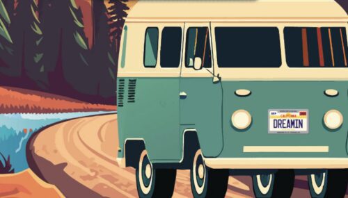 Image of a scenic road with a van