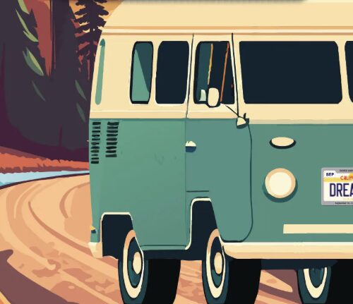 Image of a scenic road with a van