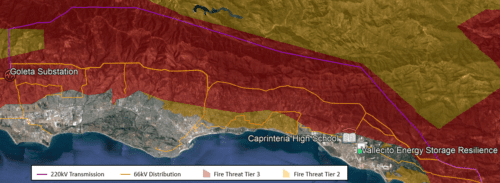 A map of the fire threat level for capistrina high school.