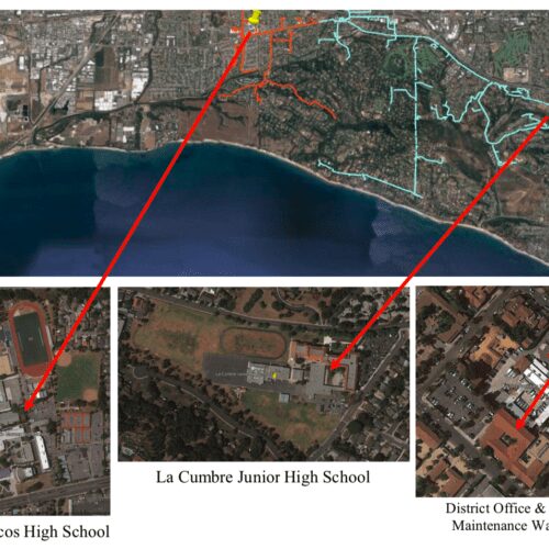 Aerial map showing multiple school microgrid sites
