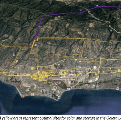 Map highlighting solar and storage sites.