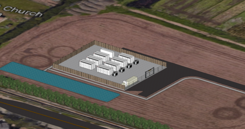 A 3 d rendering of an industrial area with a pool.