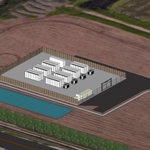 A 3 d rendering of an industrial area with a pool.