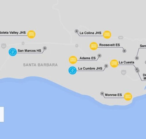 A map of the coast with many locations.