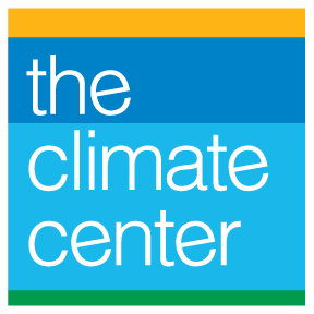 A blue and yellow square with the words " the climate center ".
