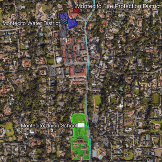 A map of the street with a blue line on it.