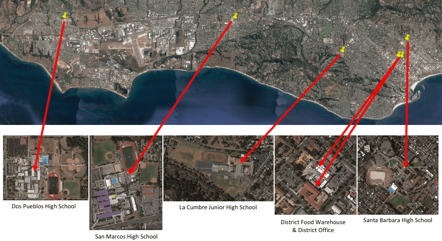 A map of the location of various locations in the area.