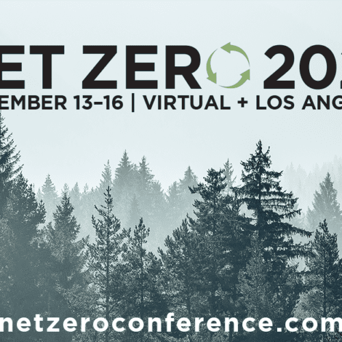 A poster for netzero 2 0 1 9 with trees in the background.