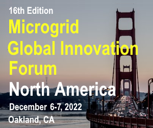 A picture of the golden gate bridge with the words microgrid global innovation forum north america december 6-7, 2 0 2 2 in yellow