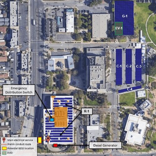 A map of the parking lot and surrounding area.