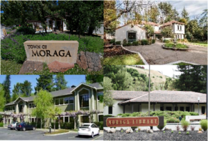 A collage of photos with the town of moraga.