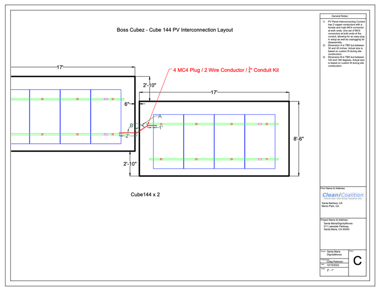 A drawing of two sections with lines and measurements.