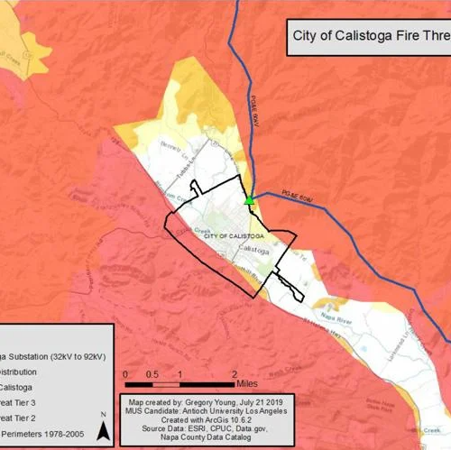 A map of the city of calexico fire threat.
