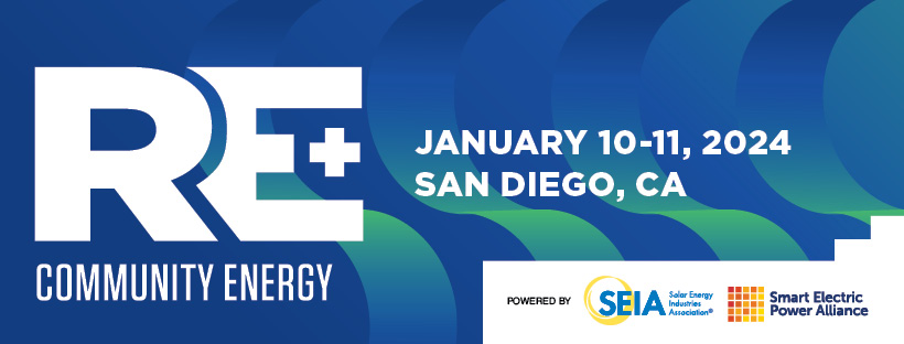 A blue and white graphic with the words " e + energy " on it.