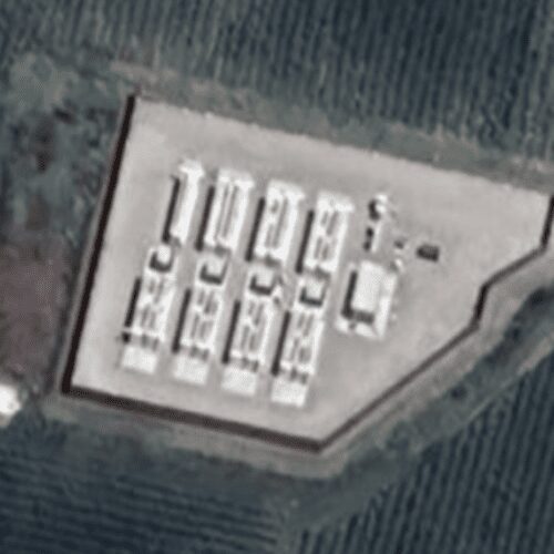 Aerial view of a building complex.