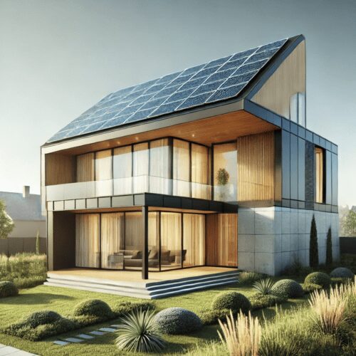 Modern cube-style home featuring curved solar array