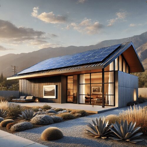 Desert modern home with angled solar roof