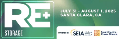 RE+ Storage event, Santa Clara 2025 banner.