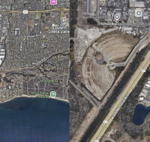 Side-by-side satellite maps of two areas.
