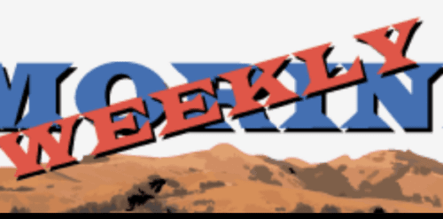 Weekly text over mountain landscape graphic.