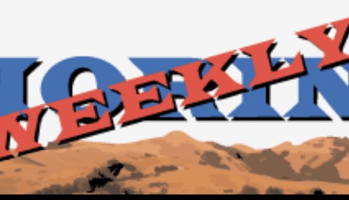 Weekly text over mountain landscape graphic.