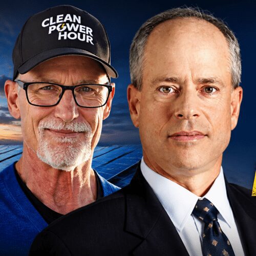 Close-up of two men with solar panels